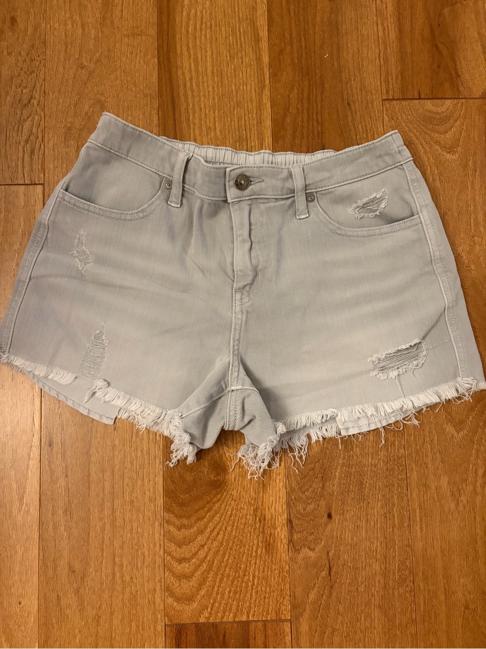 aerie Light Gray Distressed Denim Jean Shorts
